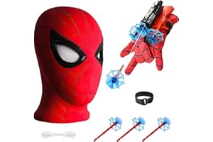 Niumowang Launcher Gloves e Maschera, Maschera Carnevale, Spider Launcher Glove, guanti Web Shooter, set di giocattoli da polso, Maschera a Testa Ragno per Bambini, Giocattoli Educativi per Bambini