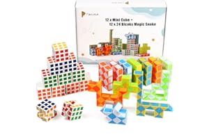 TaoLeLe 24 Pack Party Puzzle Toy, 12 Pack Mini Maze Speed Cube and 12 Pack 24 Blocks Magic Snake Cubes Twist Puzzle Educational Toys for Party Favours Party Bag Fillers