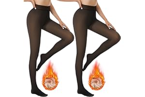DDOBB 2 Pack Fleece Lined Tights for Women High Waisted Fake Translucent Thick Sheer Warm Winter Footed Pantyhose Ladies Stretch Stocking