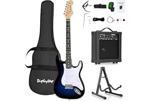 Display4top Full-Size Electric Guitar Most complete Beginner Super Kit Package with Amplifier, Guitar Stand, Bag, Guitar Pick, Strap,spare Strings, Tuner, Case and Cable (Bluewhite)