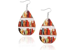 Halit Book Earrings for Book Lovers Librarian Earrings, Vintage Earrings for Women Bookshelf Earrings Acrylic Dangle Earrings Library Bookcase Earrings Quirky Gifts for Women