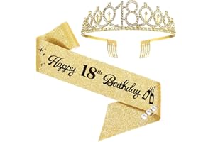 Moitkptt 18 Ans Couronne Anniversaire Écharpe, echarpe 18 ans anniversaire fille, decoration anniversaire 18 ans, cadeau 18 ans fille (Dore)