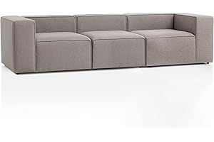 ‎TRAUMNACHT Genua Modular Sofa 3-Sitzer, individuell kombinierbare Wohnlandschaft bestehend aus Sitzelement mit Armteil links und rechts + Sitzelement ohne Armteil - strapazierfähiges Möbelgewebe, hellgrau