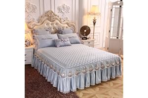 KJHG 3 Pieces Bed Skirt Bedspread Ruffle Bed Skirt Bed Valance Bed Throw with Ruffles Wrinkle Resistant and Fade Resistant, Colour 2-180 x 220 cm (71 x 87 inches)