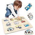 Wooden Puzzles for 1 2 3 Year Olds, Transport Pattern Wooden Puzzles Educational Learning Kids Toys for Birthday, Christmas, Easter Children's Day Girls and Boys Gifts