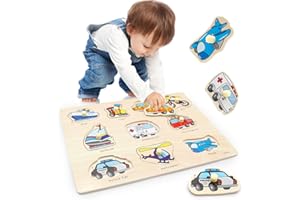 GOVVAY Wooden Puzzles for 1 2 3 Year Olds, Transport Pattern Wooden Puzzles Educational Learning Kids Toys for Birthday, Christmas, Easter Children's Day Girls and Boys Gifts