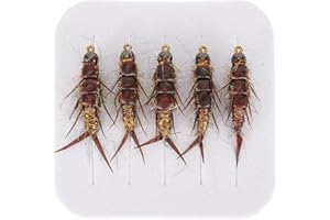 EASYBYMALL Fliegenfischköder-Set mit Box, Nymphe, Beadhead, Nassfischen, Trockenfliegen für Barsch, Forelle, Stahlkopf, Äsche, 5 Stück