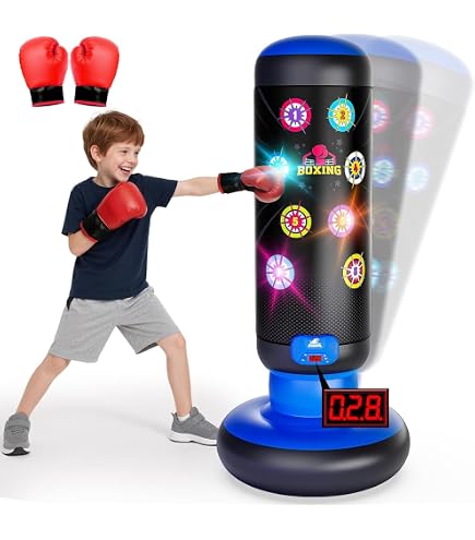 JUOIFIP Sac De Frappe Enfant Amélioré Avec Poignées, Sac Boxe Gonflable Avec Gants, Cadeau Garçons Et Filles 5-12 Ans Pour Karaté, Taekwondo Et MMA