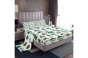 LOUSSIESD Juego de sábanas para excavadora de coche, juego de sábanas de construcción de dibujos animados para niños, sábanas de microfibra de lujo, tamaño doble