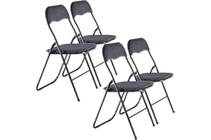 URBNLIVING Set of 4 x Folding Dining Office Multi Purpose Industrial Padded Chairs Heavy Duty Premium Quality Metal Frame, PVC, Velvet, Ribcord, Cushioned Seats (Dark Grey Velvet)
