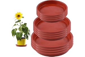 Deepton 12 Pcs Plant Pot Saucers, 5.5/6.3/7.1 Inch Round Plant Saucer, Red Plastic Plant Pot Trays, Plant Trays for Pots, Flower Pot Drip Dishes for Indoor Outdoor Garden Household Potted Plants