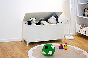 Saxony® Wooden Kids Toy Box Storage Bin Chest With Lid Children Bench for Boys & Girls Todlers Organizer Cabinet Living Room, Bedroom, Playroom