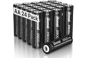BONAI Laddningsbara Batterier AA, 2800mAh Hög Kapacitet 1200 Cykler Ni-MH Uppladdningsbara AA batterier Låg självurladdning (24 Stycken)