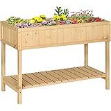 Outsunny Letto per Orto Rialzato in Legno Orto Pensile Urbano con 8 Griglie e Ripiano Inferiore per Piante da Giardino 120x60