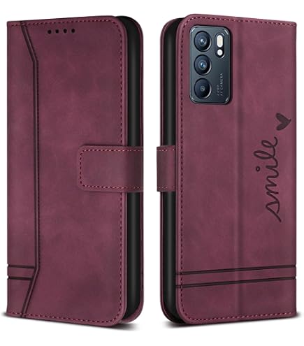 CASAFUNY Custodia per Oppo Reno6 5G, Cover Oppo Reno 6 5G, Custodia Pelle Protettiva Portafoglio Magnetica Flip Case Libro per Oppo Reno 6 5G (6,43 pollici), Rosso