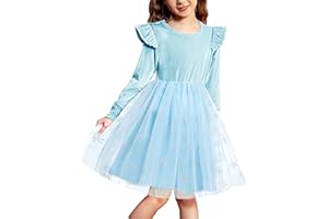 Arshiner Abito da Bambina in Velluto Abito a Maniche Lunghe in Tulle Abito da Principessa per Bambini Abiti Festivi Abito da Festa Natale Abiti per Bambini con Paillettes 2-7 Anni