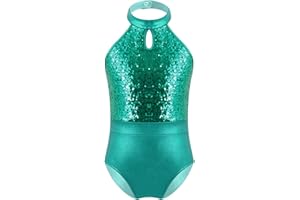 ranrann Enfant Fille Justaucorps Gymnastique Paillette/Strass Combinaison Danse Classique sans Manche Leotard Gym Brillant Costume Performance Dancewear 4-14 Ans