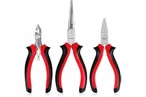 Hi-Spec 3pc Hobby & Craft Work Mini Pliers Tool Set - Precision Sprue Cutters, Long Needle and Flat Nose Pliers for Modelling, Metal Earth Kits, and Jewellery Making