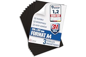 Film Magnétique Autocollant Reorda DIN A4 - Lot de 3 Feuilles Adhésives avec 3M Puissantes - Plaques Découpables pour Réfrigérateur, Tableau, Affiches et Bricolage DIY