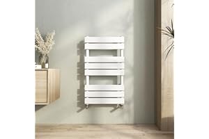 Heilmetz Bathroom Radiator Towel Rail, White Heated Towel Rail 800 x 450 mm Flat Panel Towel Radiator Towel Warmer Modern Central Heating Space Saving Radiators for Bathroom