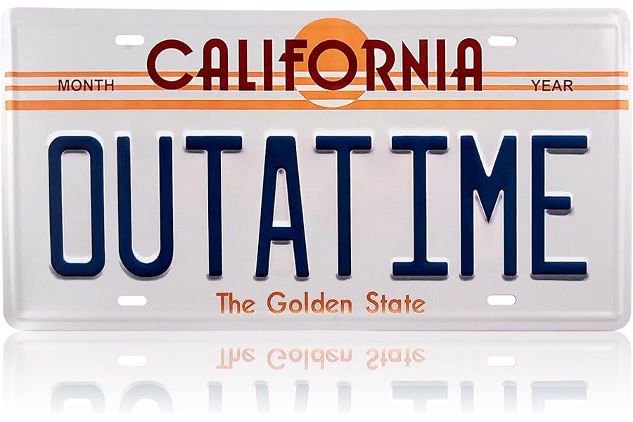 Back to the Future OUTATIME License Plate, Metal material with Four Fixing Holes, 12inx6in (30cmx15cm), Back to the Future Registration Plates for Cars, Bars, Cafes, Restaurants, and Walls