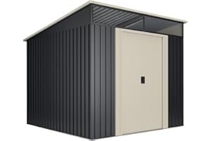 Wasabi - Caseta Jardín Exterior 5,6 m2 Stark – Tragaluz de Policarbonato – Gris Antracita y Beige - Puerta Corredera Doble – Techo Inclinado - Cobertizo de Metal Almacenaje Exterior - 236x238x203cm