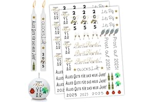 Scentoria 2 Stück Kerzentattoos Neujahr, Kerzentattoos Weihnachten, Kerzen Aufkleber Weihnachten, Kerzen Tattoo Happy New Year, Stabkerzen Weihnachten Aufkleber für Kerzen E