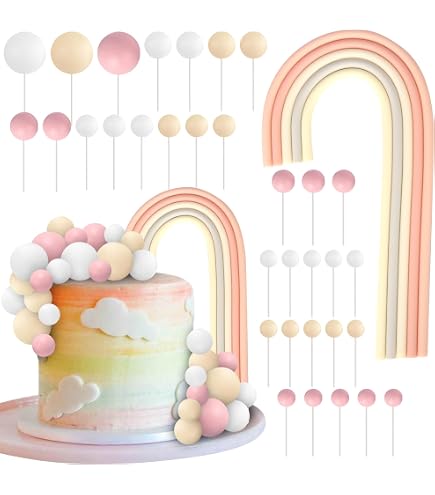 15-teilige Regenbogen Torten-Deko Für 1. Geburtstag – Rosa Glitzer, Wolke, Hirsch & Sterne