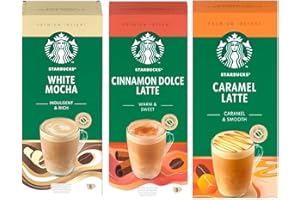 Starbucks Variety Pack Premium Instant Coffee Sachets Flavours inc. White Mocha, Caramel Latte, and Cinnamon Dolce. (Pack of 3, Each Pack 5 Sachets, Total 15 Sachets)