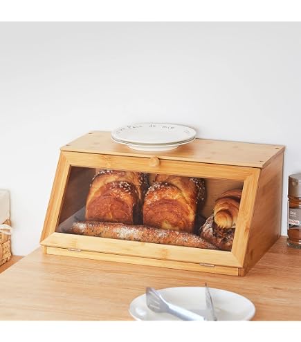 Boîte à Pain Bambou Relaxdays - Couvercle Coulissant 38x26x19 Cm - Conservation Pain Frais