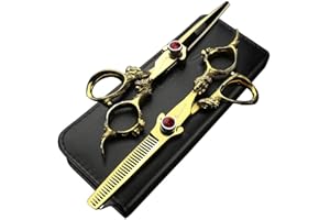 AXEMOORE Kit de tijeras de corte de pelo de 6 pulgadas, mango de dragón dorado, tijeras de adelgazamiento, kit profesional de tijeras de peluquería para hombres o mujeres (juego de tijeras)
