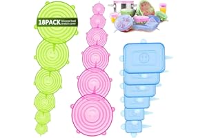 GUIDRE Silikonowa pokrywka na żywność, [18 sztuk] okrągła prostokątna ekologiczna pokrywka, rozciągliwa folia wielokrotnego użytku, uniwersalna do kuchenek mikrofalowych, lodówek do przechowywania, misek