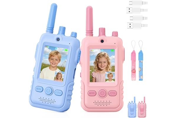 Talkie Walkie Enfants avec Vidéo, 2 Talkies Walkies Rechargeable avec écran d'affichage, Vidéo & Caméra HD Talkie- Walki e Longue Portée, Cadeaux aux garçons et aux Filles âgés de 3 à 12 Ans