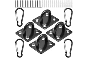 ANBOO Tabliczka na oczy ze stali nierdzewnej, płyta oczna z oczkiem, płyta oczkowa, czarna płyta oczna, oczko ścienne, haczyk mocujący z 4 karabińczykami ze stali nierdzewnej, 16 śrub, w zestawie
