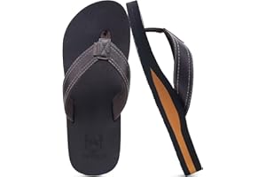 KuaiLu Flip Flops Mens Leather Arch Support Flat Summer Wide Fit Beach Sandals Non Slip Cushioned Yoga Foam Pool Shower Thongs