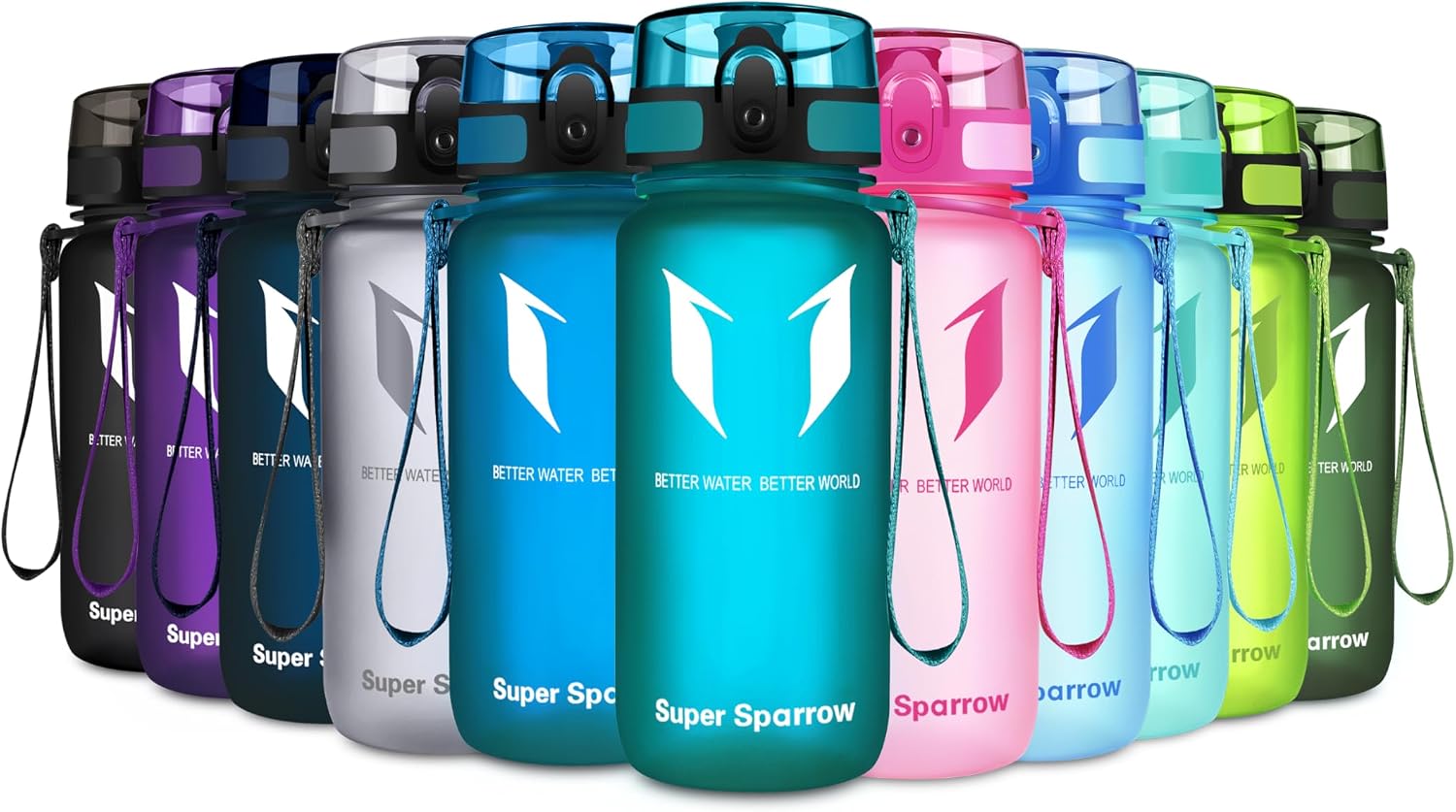 Sparrow Gourde Enfant 350ml - sans BPA - Tritan Plastique Bouteille 1-Clic | Étanche, Gourdes d'eau, Légère, Incassable, Lavable au lave-vaisselle, Flip Top, Ergonomique, École, Sport, Running