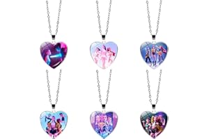 TCRZHHRX 6er-Set K-p0p Demon Hunters Herz-Anhänger Halskette mit Anime–lange Kette 50 cm – Merch Freundschaftskette – Trendiger Modeschmuck anniversaire Geschenk für Fans, Frauen, Mädchen