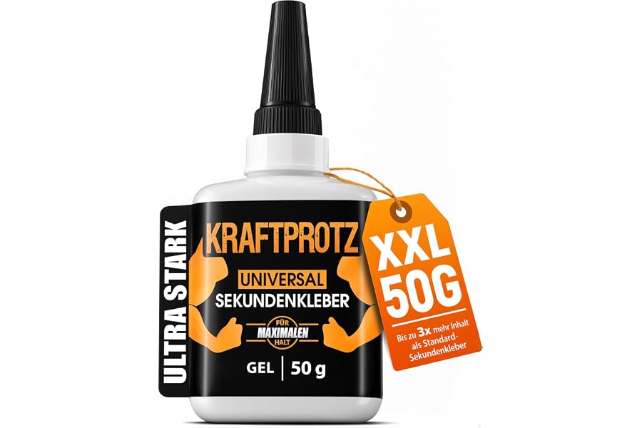Sekundenkleber Universal Gel 50 g - Alleskleber Universalkleber CA Kleber | Tropffrei, spaltfüllend, transparent, wasserfest,