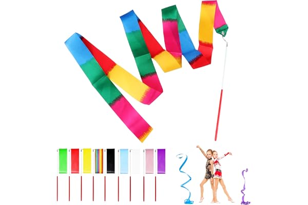 JSMTKJ 10 Pièces Ruban de Danse, 2 mètres Gym Fitness Rubans de Gymnastique Rythmiques pour Les Enfants Danse Artistique Entraînement Cadeaux de Fête d'anniversaire