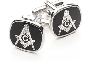 THE MASONIC COLLECTION - Square and Compass With G Cufflinks for Men - Black and Silver Plated - Only 2mm Thick - Comes in Cufflink Box/Velvet Pouch - Freemason Gifts for Men