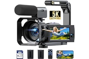 FIREFOTO 5K Camcorder Video Camera, 56MP Dual Lens Wifi IR Night Vision YouTube Vlogging Camera,16X Digital Zoom Touch Screen Cam corder, Camcorder 5K with 64GB SD Card, 2 Batteries, Tripod, Remote Control