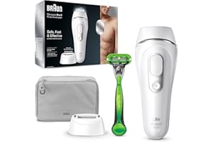 ‎BRAUN Braun IPL Silk Expert Pro 5 Haarentfernungsgerät, für dauerhaft sichtbare Haarentfernung, Gillette Rasierer & Tasche, Alternative zur Laser Haarentfernung, PL5115, 4-teiliges Set, weiß/silber