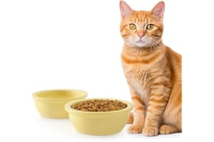 GUUSII HOME 2 Pezzi Ciotole Per Gatti Ciotola Gatto Ceramica Ciotole di Ricambio Per Cibo e Acqua Per Cuccioli 360 ml Lavabili in Lavastoviglie e Adatte al Microonde Facili da Pulire（Giallo）