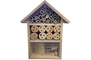 THRIVING GARDEN Hanging Wooden Bee Butterfly & Insect Hotel Large Square Shelter Garden Nesting Habitat Box House