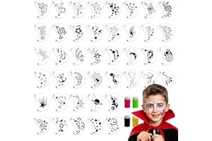 EAPIKON 42 Stencil Trucco Viso con 4 Spugnette da Dito, Stencil Pittura per Tatuaggi Bambini Adulto, Make-Up Stencils Occhi Riutilizzabili per Halloween Feste Compleanno Carnevale Natale