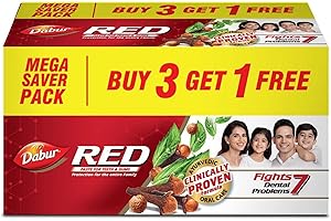 Dabur Red Toothpaste - 800g(200gx4) |Fluoride Free | Helps In Bad Breath Treatment, Cavity Protection, Plaque Removal | For W