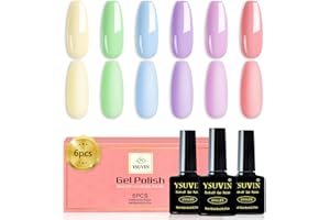 YSUVIN Vernis Semi Permanent, 6 Couleurs Pastel Dété Vacances Vernis à Ongles Soak Off UV, Rose Violet Bleu Vert Jaune Manucure Kit Salon De Manucure DIY Pour Femmes, Longue Durée