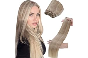LaaVoo Extensiones De Cabello Cortina 20 Pulgadas Sew in Human Hair Bundles Weaving Natural de Extensiones de Pelo Rubio Ceniza Highlighted Candeggina Bionda 100g Extensiones de Cabello Natural