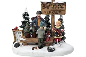 ‎MEINDEKOARTIKEL Weihnachtliche Miniatur-Figuren Winterwelt-Szene aus Poly – Marktstand Christbaumverkauf B12 x T8 x H10 cm - Winterwelt Szene für Weihnachtsdorf Miniaturwelt Weihnachtsdekoration Sammlerobjekt