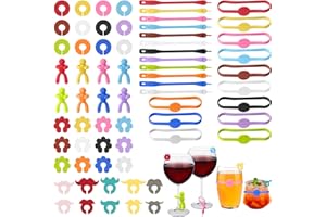 PARASTAR Znaczniki do szkło, 68 sztuk, do oznaczania filiżanek, kieliszków do napojów, kieliszków do wina, markerów do szkło, silikonowe